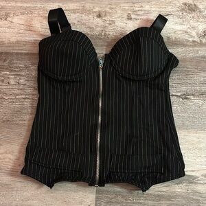 Black and white pinstripe corset top with zipper back